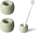 AirMoon Mini Ceramic Toothbrush Holder for Bathroom - Dark Green Small Countertop Organizer, Easy Clean Toothbrush Stand, Suit for Electric Toothbrush Head, Pens & Coffee Spoon, Pack of 2