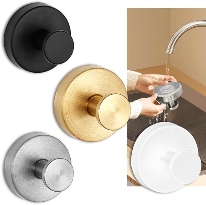 Luxe Hold No-Drill Hooks, 2024 Upgraded Suction Cup Hooks, Stainless Steel Waterproof Suction Cup Hooks for Shower, Bathroom, Hanging Towels, Mounting on Glass Shower Doors, Tile, Mirrors (Sliver*6)