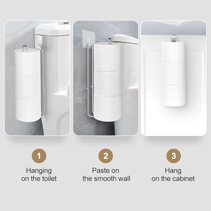 Bathroom Toilet Paper Roll Holder for 3 Roll Tissue, Brushed Nickel,Over The Tank Toilet Paper Holder,Self Adhesive Toilet Paper Holder Storage Wall Mount,Stainless Steel Toliet Paper Holder（1 Pcs）