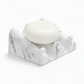 DOXOLOGY White Marble Soap Dish Bathroom Organizer - Resin Soap Dish with Rectangular Design 3.7" L x 2.8" W - Self Draining Soap Dishes Keeps Countertop Neat - Marble Look Soap Tray for Sink