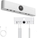 Toothbrush Holder Cleaner with Fan Drying Wall Mounted Razor Holder& Timer Function,5 Toothbrush Slots, Rechargeable Bathroom Accessor,LED Smart Screen for Home,Family Use,No Drilling