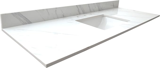 MSI Calacatta Lumas Vanity Top with Under Mount Rectangle Single Bowl Ceramic Sink, Engineered Marble Stone, 4" CC Faucet Holes, 61"X22"