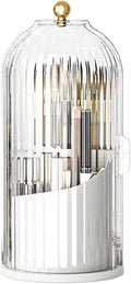 Birdcage-Style Concealed Toothbrush Holder Sliding Lid Bathroom Counter Organizer Tooth Brush Holder for Bathroom 360 Rotating Waterproof Dustproof Makeup Brushes Storage for Vanity (White)