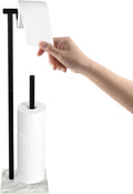 Toilet Paper Holder Stand with Weighted Natural Marble Base, Bathroom Free Standing Toilet Paper Roll Holder with Reserve, Standing Toilet Tissue Holder with Storage (Black, with Storage)