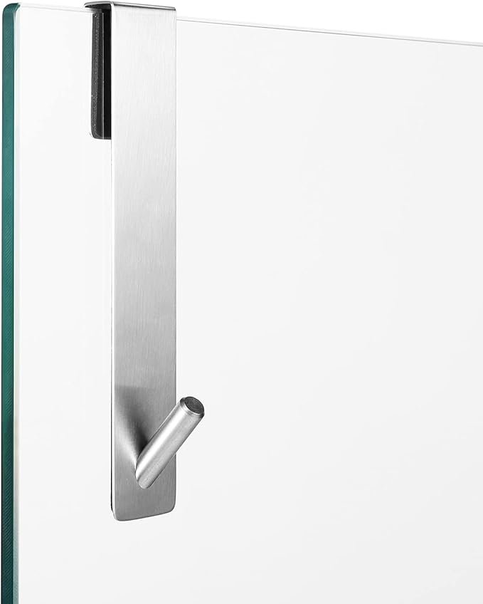 Simtive Extended Shower Door Hooks (7-Inch), Over Door Hooks for Bathroom Frameless Glass Shower Door, Towel Hooks, 3-Pack, Silver