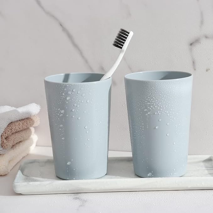 Bathroom Tumbler, Unbreakable Dishwasher, Safe Drink cup, Plastic cup 11 ounces, 2 pieces (grey and grey)