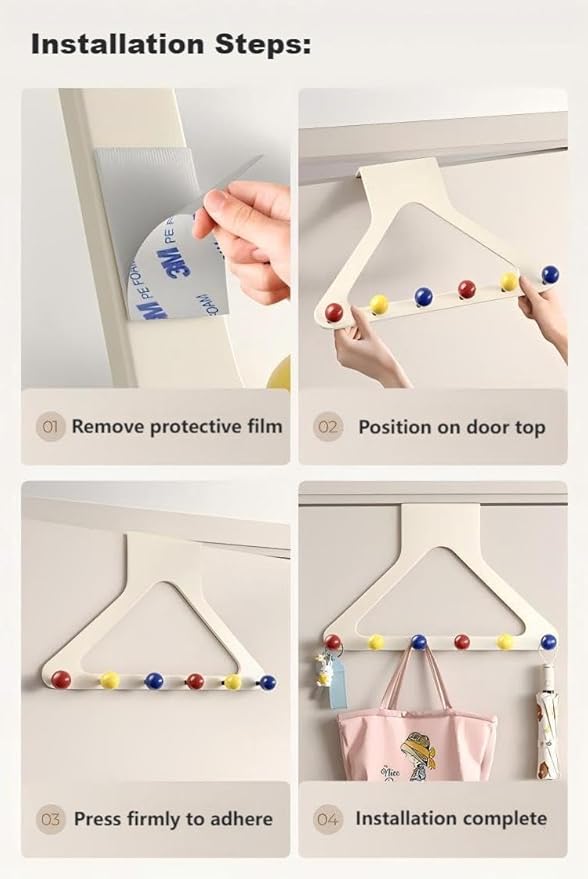 Pastel Over Door Hooks with Damage-Free Adhesive Mount, 6 Heavy Duty Hooks 10.6 Inch Height No Drill for Towels & Bags (Macaron, Extended)