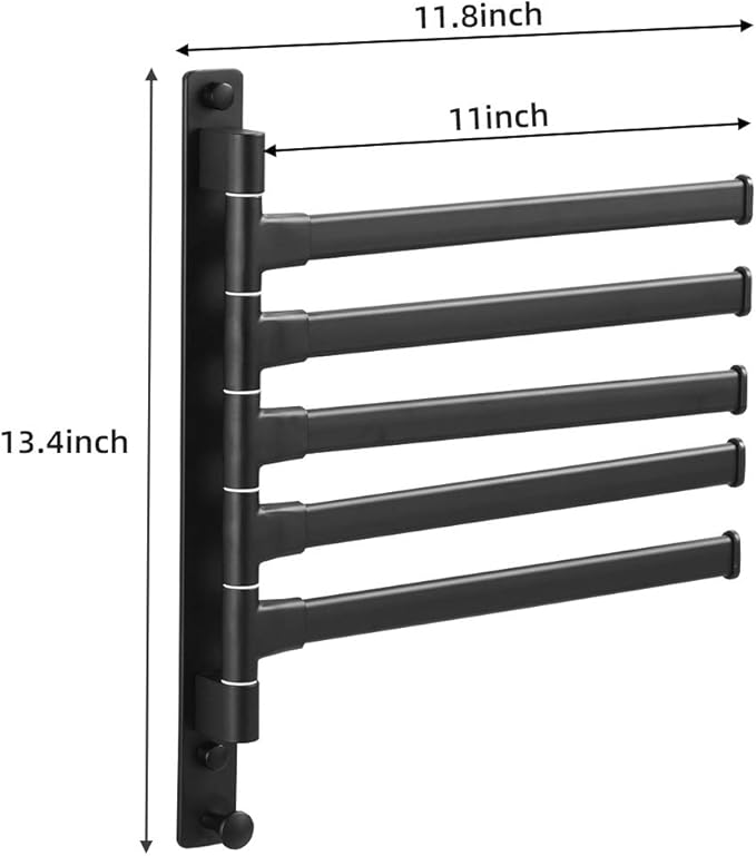Swivel Hand Towel Bar Bathroom Swing Hanger Towel Rack Holder Matte Black Finish, Wall Mounted, 5-Arm