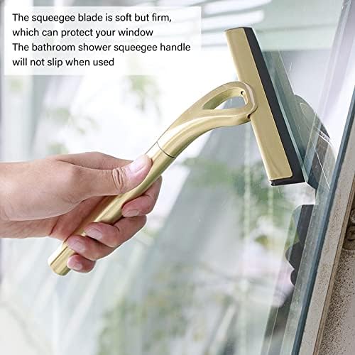 Stainless Steel Squeegee for Shower, Gold Shower Squeegee with Hook for Storage, 10-Inch Soft & Firm Blade Gold Squeegee for Bathroom, Car Glass and Tiles 22.5x22cm