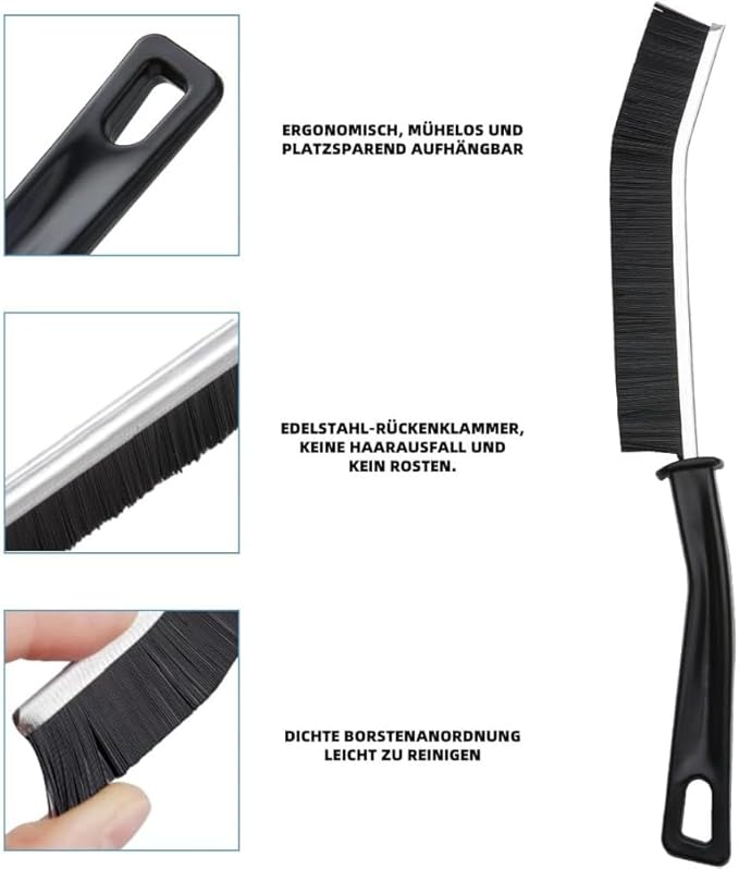 Hard Bristle Crevice Cleaning Brush Set – Multi-Purpose Detail Brushes for Grout, Sink, Teapot, Blender & Tight Corners – Deep Clean Kitchen & Bathroom (Black,6)