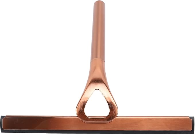 304 Stainless Steel Silicon Shower Squeegee Scrubber, Multifuntional Bathroom Cleaner Wiper for Shower Glass Door with Adhesive Hook, Mirrors, Bathrooms,Kitchens (Antique Brass)