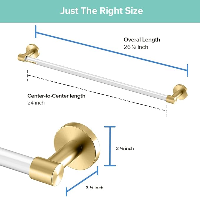 Gatco Clarion 24" L Towel Bar, Crystal-Clear Acrylic Brushed Brass