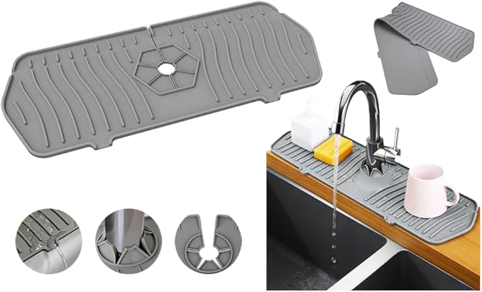 Kitchen Sink Faucet Mat - 2026 New Foldable Sink Protectors for Kitchen Sink, Multi-Size Silicone Faucet Guard & Draining Mat, Splash Guard Keeps Countertop Dry, for Farmhouse RV Bathroom