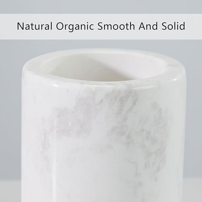 White Marble Toothbrush Holder for Bathroom, Natural Organic White Marble Toothbrush Cup, Mordern Style Texture Razor Holder, Razor Organizer for Dressing Table, Countertop, Hotel