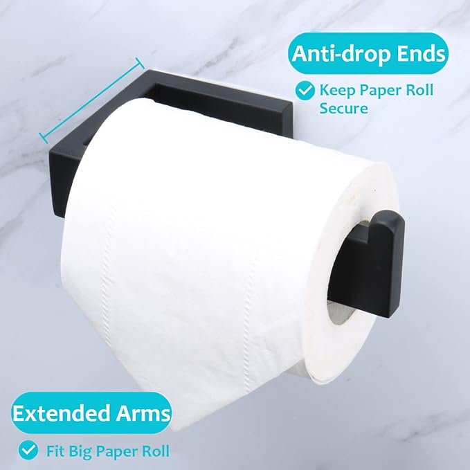 TocTen Toilet Paper Holder-Bathroom Tissue Holder Fit Big Roll Paper, Toilet Paper Roll Holder Wall Mounted Made of Thicken 304 Stainless Steel, Suitable for Bathroom, Kitchen, Office (5.9 in, Black)