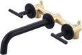 WOWOW Wall Mount Bathroom Faucet Matte Black Wall Faucet High Flow Two Handles Stainless Steels,Long Spout Reach,Widespread Bathroom Sink with Rough-in Valve 3 Holes Elegant Classic Spout