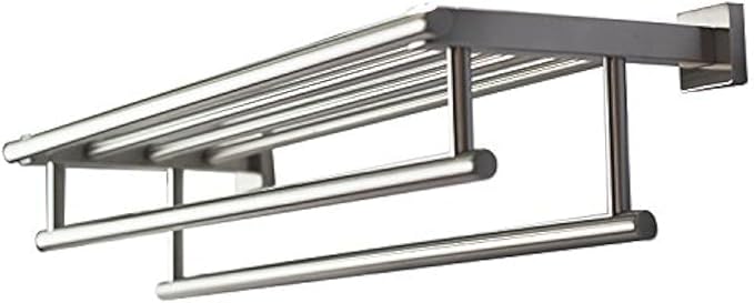 Premium Modern Double Hanging Quadruple Towel Bar Rack w/Square Base (24 Inches)- Brushed Finish, Stainless Steel, Water and Rust Proof, Top of The line Rack and Shelf