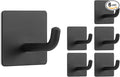 Livabber Adhesive Towel Hooks, 304 Stainless Steel Self Sticky Wall Hooks Waterproof Shower Hooks for Robe/Clothes, No Drilling Towel Hangers for Bathroom Kitchen Bedroom (Black, 6 Packs)