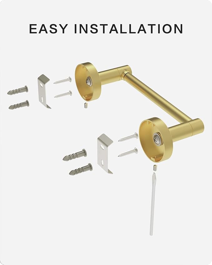 Gold Toilet Paper Holder Bathroom Double Post Pivoting Tissue Roll Holder Stainless Steel and Zinc Alloy Wall Mount Detachable (Gold)