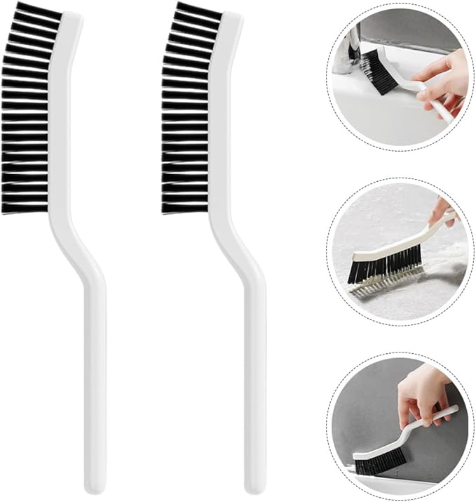 ARTIBETTER 2pcs Multifunctional Long Handle Cleaning Brushes for Bathroom Kitchen Grooves and Window Tracks, Stiff Bristle Crevice Scrub Brushes for Tile Grout and Corner Cleaning