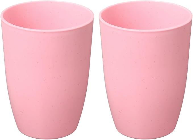 uxcell 2 Pcs Simple Toothbrush Cup, 3 x 3 x 4.1 Inch Bathroom Tumbler Reusable Plastic Cup Set for Storing Toothpaste Toothbrushes Combs Water Beverages, Light Pink