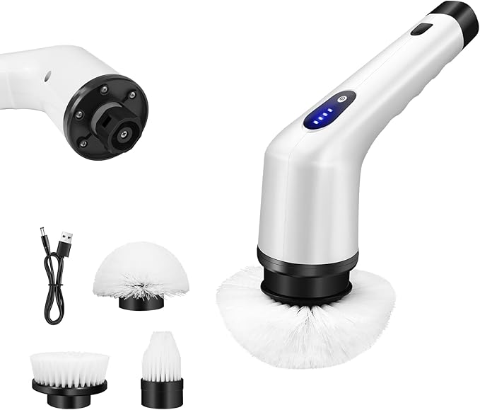Electric Spin Scrubber, Cordless Shower Cleaning Brush with 3 Replaceable Brush Heads, Handheld Cleaning Brush for Tub Shower Tile Floor Bathroom Glass Car