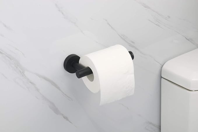 TocTen Toilet Paper Holder, Wall Mounted Tissue Roll Holder for Bathroom, Thicken 304 Stainless Steel Drilling Paper Dispenser Rack for Bathroom Kitchen (Matte Black)