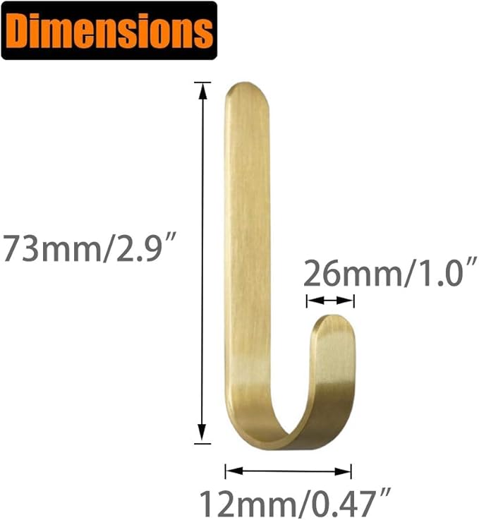 Brass Bath Towel Hook, Brushed Gold Coat Robe Clothes Hook for Bathroom Kitchen Garage Wall Mounted (Pack of 4), No Screw Need