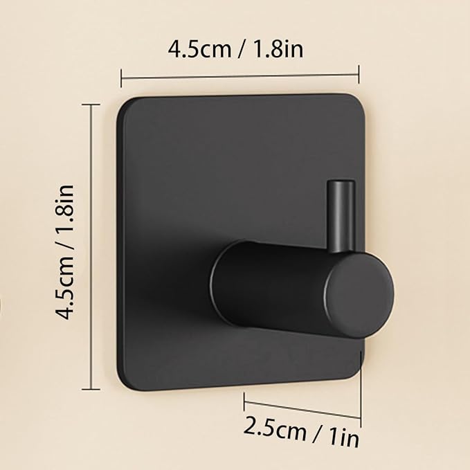 Miliocry 6 Packs Bathroom Towel Hooks, Adhesive Hooks Heavy Duty Wall Hook, Waterproof Stainless Steel Towel Hanger Robe Hat Coat Holder, Wall Mount Hooks for Bathroom,Bedroom,Kitchen(Black-Square)
