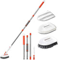 CLISPEED Bathroom Floor Brush Scrubber Set with Hard Bristle and Fiber Cloth, 3-Section Extendable Handle Tub and Tile Scrub Brush for Shower, Grout, and Floor Cleaning