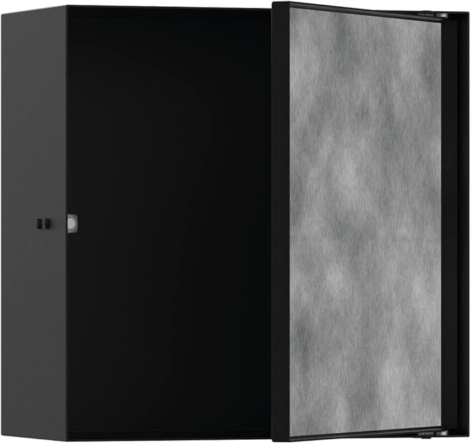 hansgrohe XtraStoris Rock Recessed Wall Niche with Tileable Door 12"x 12"x 5.5" in Matte Black, 56091670