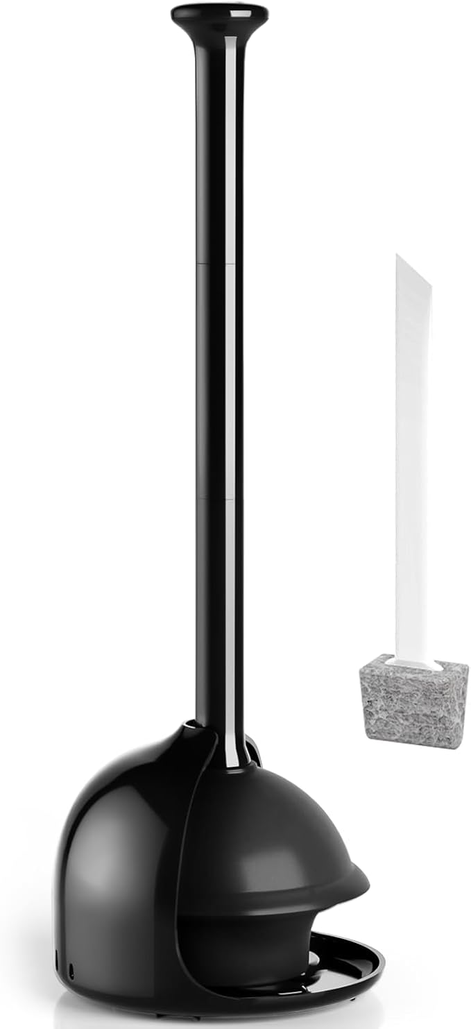 Toilet Plunger with Holder, Heavy Duty Plunger and Holder Combo for Bathroom Cleaning, Bathroom Decor, Bathroom Accessories, Toilet Bowl Cleaners, Black, 18.8inch