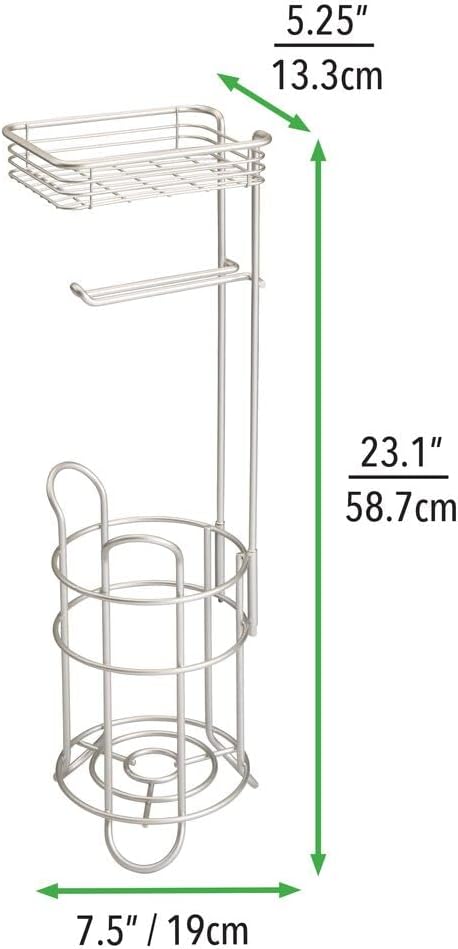 mDesign Steel Toilet Paper Holder Stand & Dispenser with Storage Shelf, Concerto Collection - Satin, Holds 2 Extra Mega Rolls