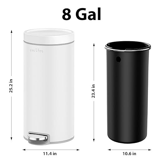 mVm 8 Gal Trash Can, Tall White Kitchen Trash Can with Soft-Closed Lid for Home Room Office(White)