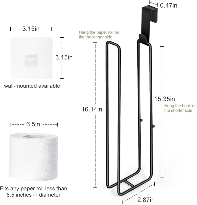 Black Over The Tank Toilet Paper Holder for 4 Roll Tissue，Bathroom Toilet Paper Roll Storage Holder Wall Mount Brushed Nickel,Metal Hanging Toilet Paper Holder Dispenser,Organizer