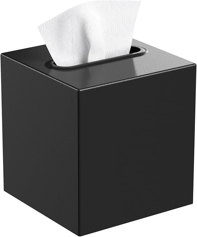 Livelab Metal Tissue Box Cover, Square Tissue Box Holder Modern Decor Facial Napkin Holder Tissue Box Dispenser for Bathroom Vanity Countertop, Living Room, Bedroom, Office | Black
