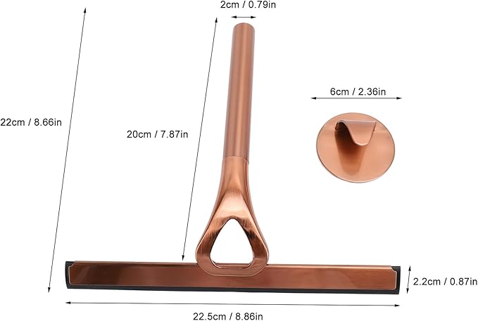 Shower Squeegee for Glass Doors, Stainless Steel and Silicone Shower Squeegee with Hook for Bathroom Mirrors and Window (Antique Brass)
