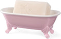 6.5" Ceramic Mini Decorative Clawfoot Bathtub Bar Soap Dish, Kitchen Sponge Holder and Shower Tray for Bathroom, 1 Pack (Pink)
