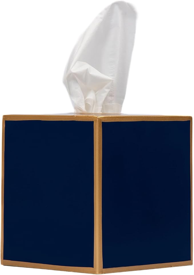 Jaye’s Studio Decorative Tissue Box Holder Square – Indigo Blue Tissue Box Cover Gold Tissue Holder for Bathroom Accessories Countertop, Farmhouse Bedroom Decor, Office Metal Tissue Box Covers Cube