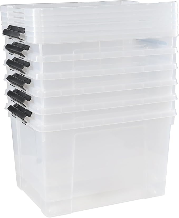 Drephia 4 Pack Clear Latch Storage Bin with Lid and Wheels, 50 L Large Plastic Storage Container Box