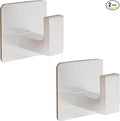 Bathroom Towel Hooks, 2 Pack Self Adhesive Square Coat Hooks, Sturdy No Drilling Robe Hook, Heavy Duty Aluminum Clothes Hanger, Wall Hooks for Bathroom Bedroom Kitchen (Sliver, 2 Inch)