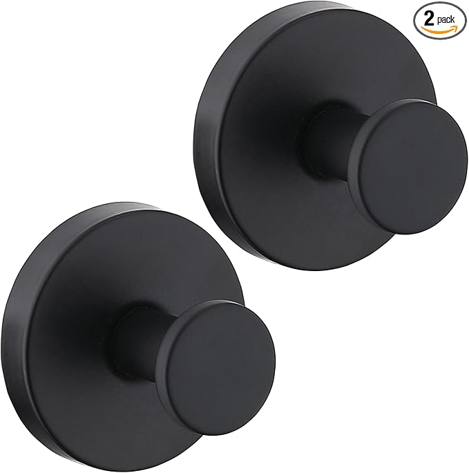 Suction Cup Hooks for Shower 2 Pack Stainless Steel No Drill Removable Waterproof Rustproof for Bathroom Kitchen Glass Mirror Tile to Hang Towels Robes Loofah Wreath (Matte Black)