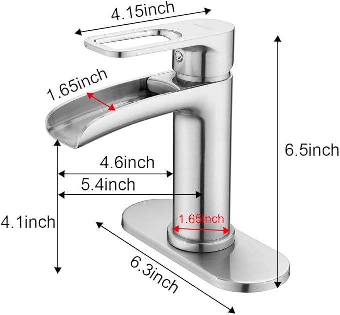 NEWATER Waterfall Spout Bathroom Sink Faucet Basin Mixer Tap Single Handle Brushed Nickel