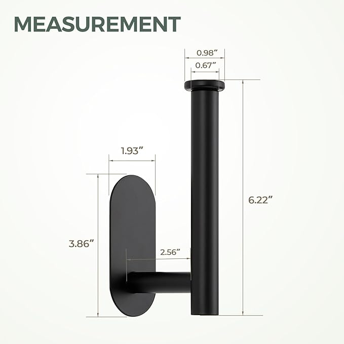 2 Pack Adhesive Toilet Roll Holder Stand - Matte Black SUS304 Stainless Steel, Rustproof Toilet Paper Holder No Drilling Tissue Holder for Kitchen Bathroom Wall Mount Bathroom Tissue Holder