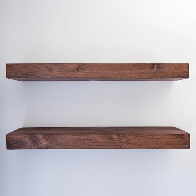 Urbandi Modern Floating Shelves 3 Inches Thick for Wall, Wide Shelves for Kitchen, Living Room, Bedroom, and Bathroom, Natural Pine Wood, Rustic Wooden Shelf, (Set of 2) (Provincial, 36Lx3Hx6D)