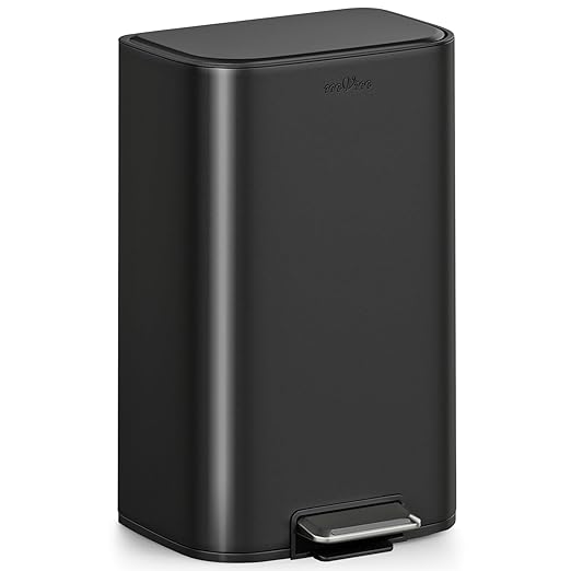 mVm 10.6 Gal Kitchen Trash Can, Step Trash Can with Lid, Smooth Edge Garbage Bin for Home Office (Black)
