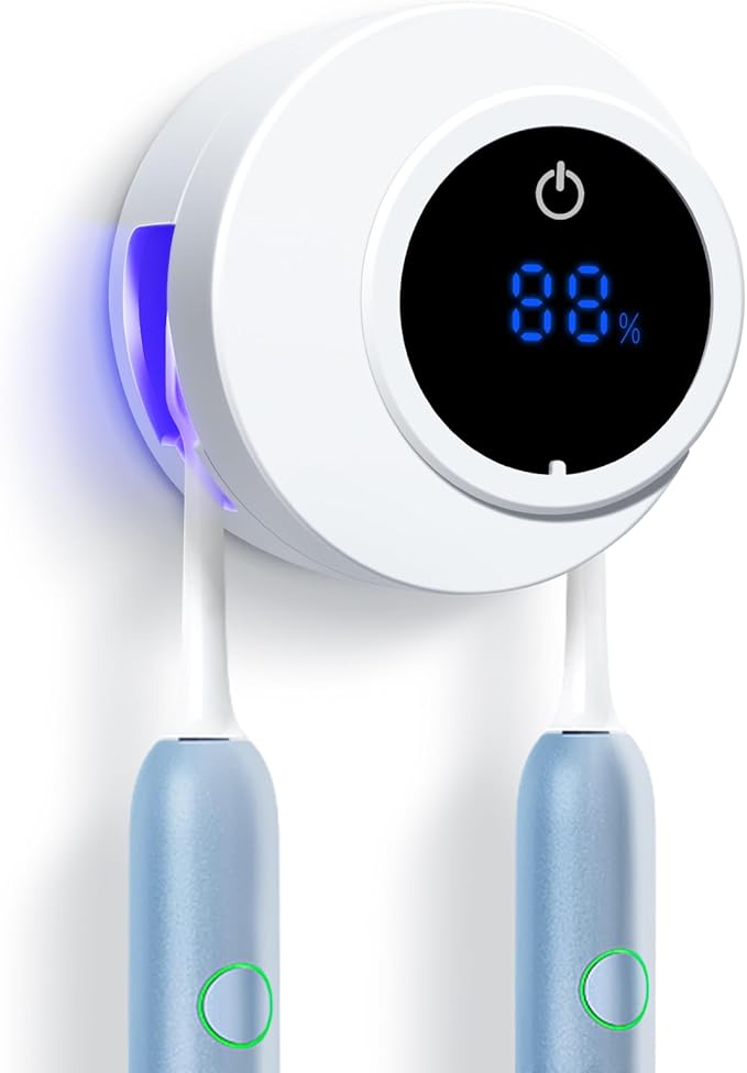 Toothbrush Holders Cleaner & Dryer for Bathroom,Wall Mounted Toothbrush Holder Case with LED Smart Screen,Toothbrush Cleaner with Auto Inductive Open/Close Cover for Home Travel (White)