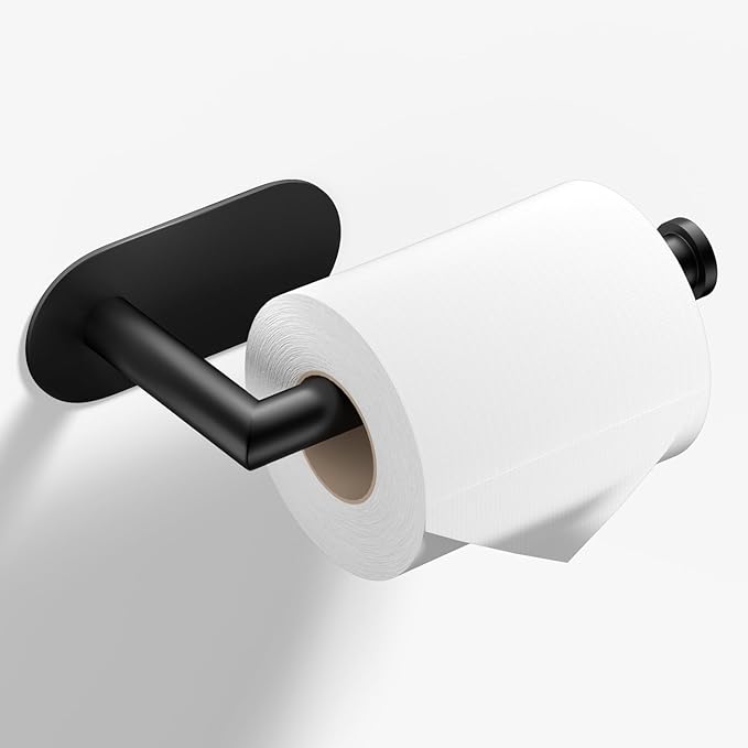 HITSLAM Matte Black Toilet Paper Holder Adhesive, Stainless Steel Self Adhesive Toilet Paper Roll Holder for Bathroom