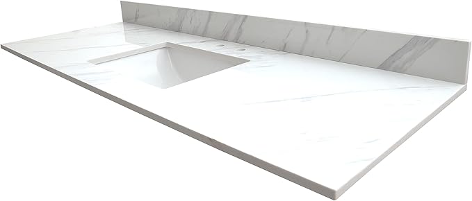 MSI Calacatta Lumas Vanity Top with Under Mount Rectangle Single Bowl Ceramic Sink, Engineered Marble Stone, 4" CC Faucet Holes, 61"X22"