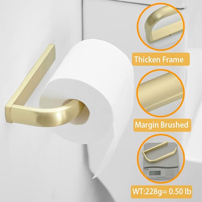 BESy Brass Toilet Tissue Paper Holder Brushed Gold Bathroom Accessories Wall Mounted, Rust Protection